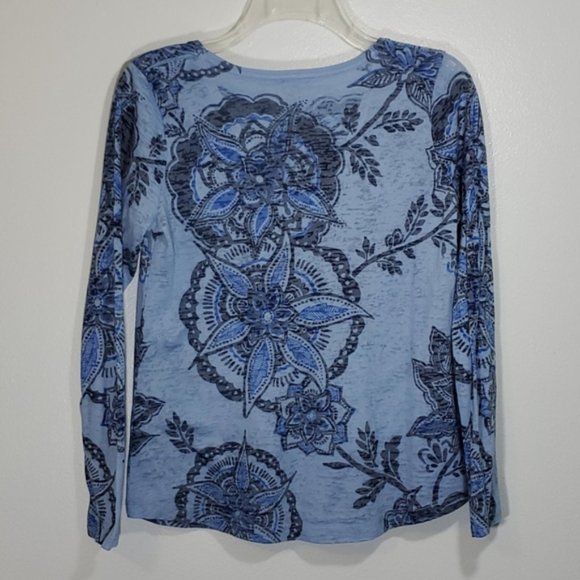 J.Jill Blue Floral Design Top Size Small - Picture 4 of 8